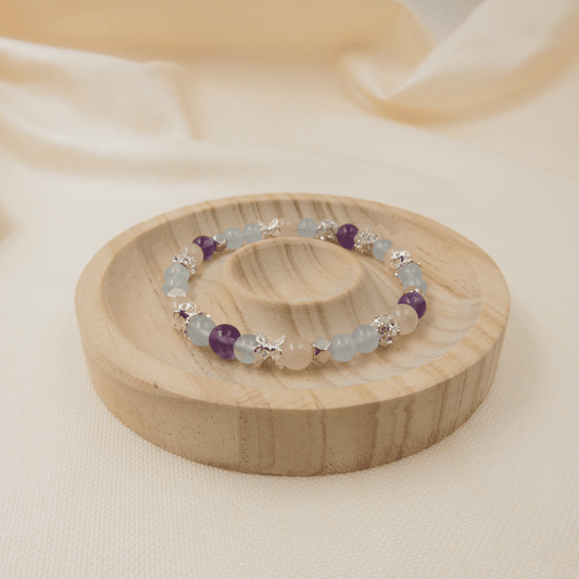 Aquamarine, Amethyst and Rose Quartz Bracelet - Crystal Bracelet for Calmness and Clarity - To Eons
