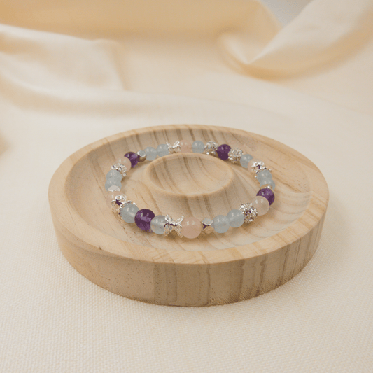 Aquamarine, Amethyst and Rose Quartz Bracelet - Crystal Bracelet for Calmness and Clarity - To Eons