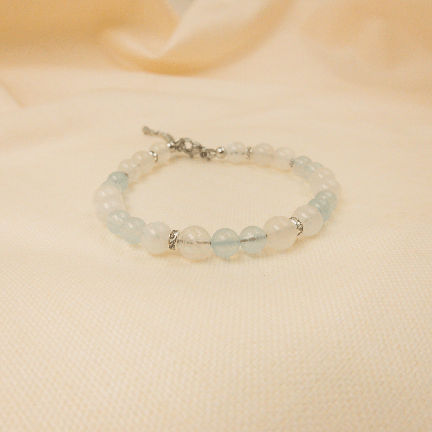 Aquamarine and Rainbow Moonstone Bracelet - Crystal Bracelet of Calm and Flow - To Eons
