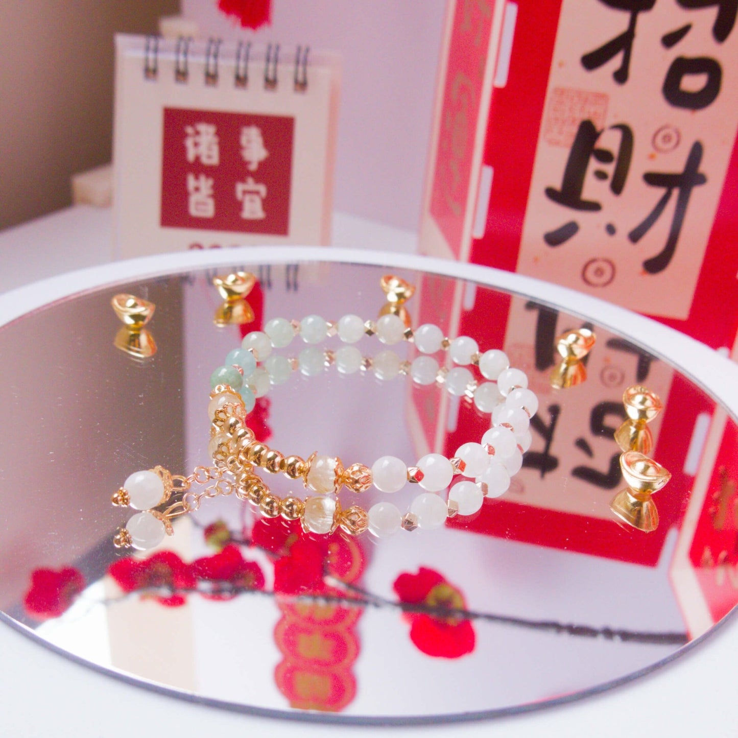 Green Jade and Gold Rutile Bracelet - To Eons