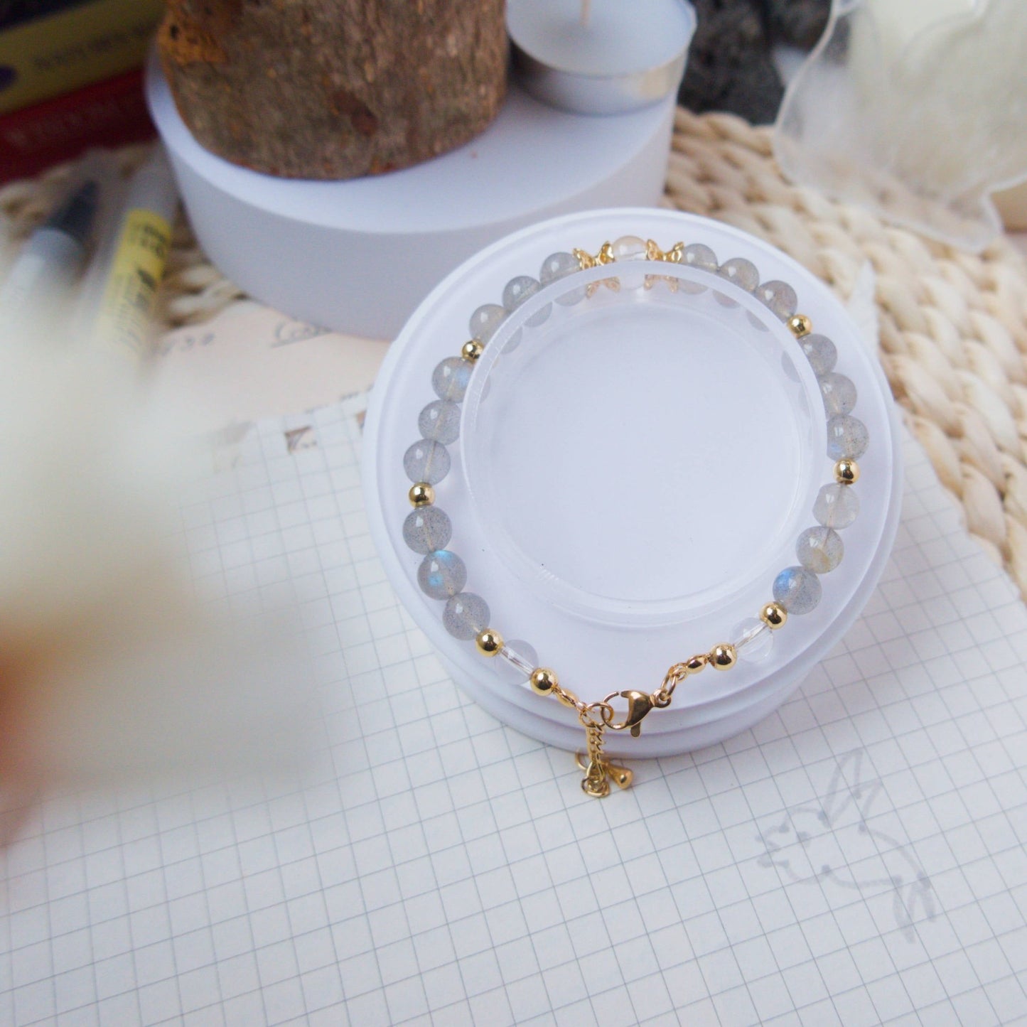 Labradorite and Clear Quartz Bracelet - Crystal Bracelet for Spiritual growth and Transformation - To Eons