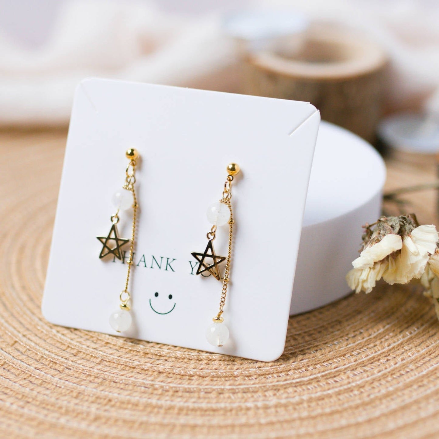 Rainbow Moonstone Star Drop Earrings - Embracing Femininity and New Beginnings - To Eons