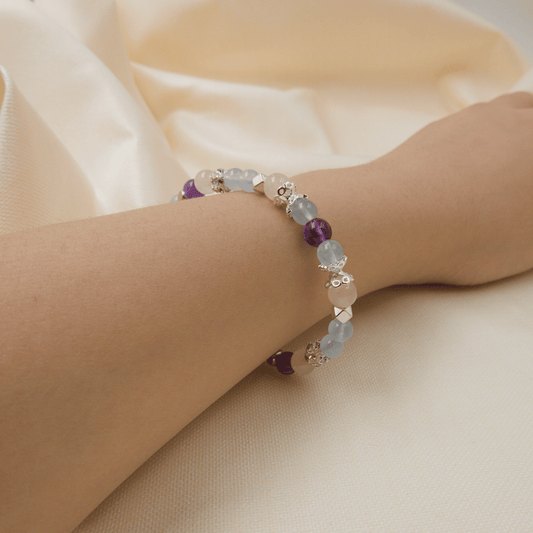 Aquamarine, Amethyst and Rose Quartz Bracelet - Crystal Bracelet for Calmness and Clarity - To Eons