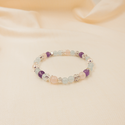 Aquamarine, Amethyst and Rose Quartz Bracelet - Crystal Bracelet for Calmness and Clarity - To Eons