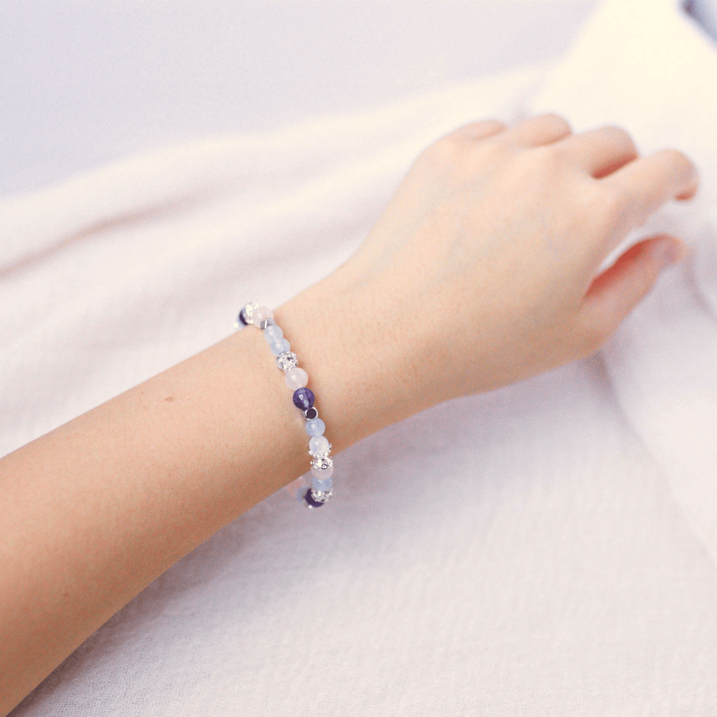 Aquamarine, Amethyst and Rose Quartz Bracelet - Crystal Bracelet for Calmness and Clarity - To Eons