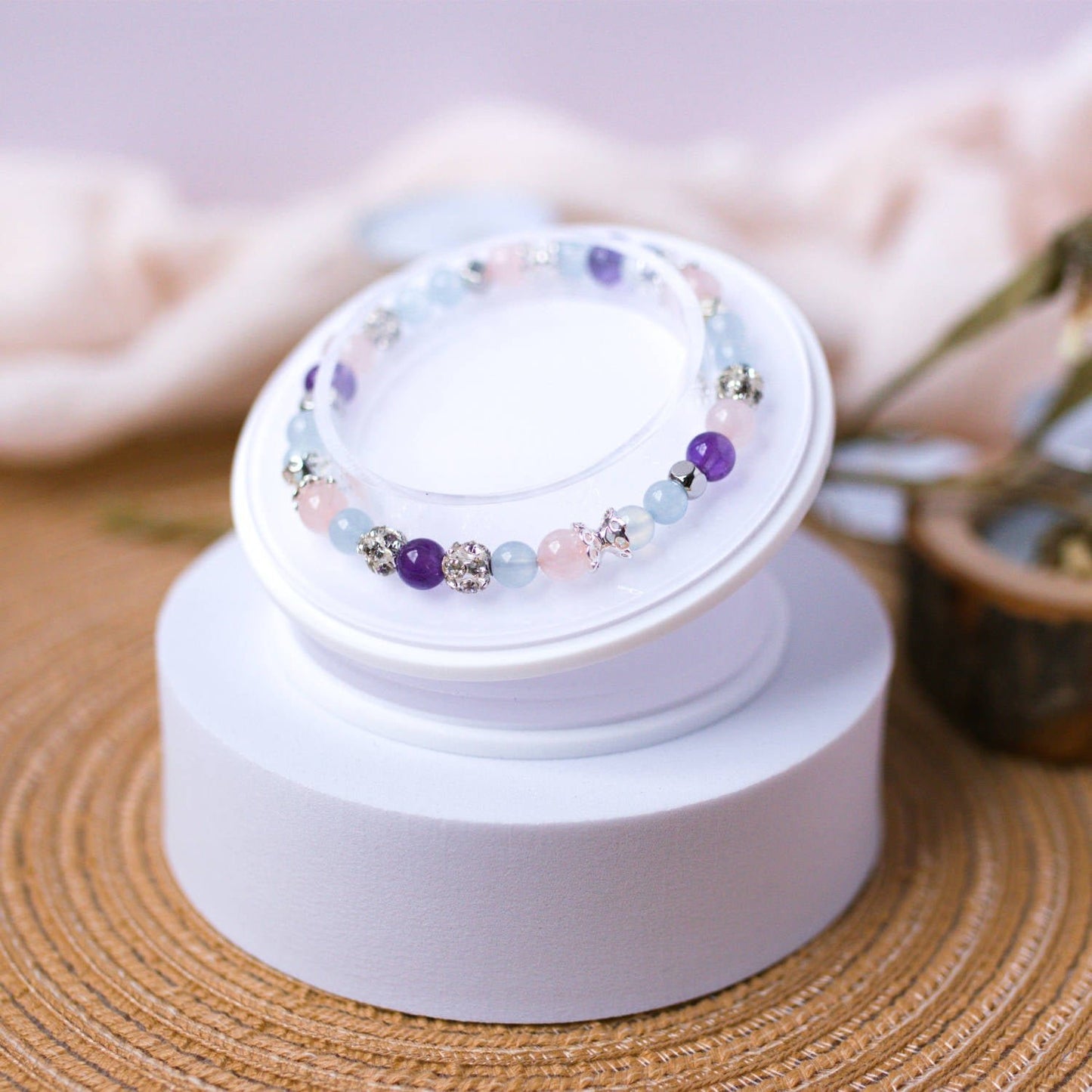 Aquamarine, Amethyst and Rose Quartz Bracelet - Crystal Bracelet for Calmness and Clarity - To Eons