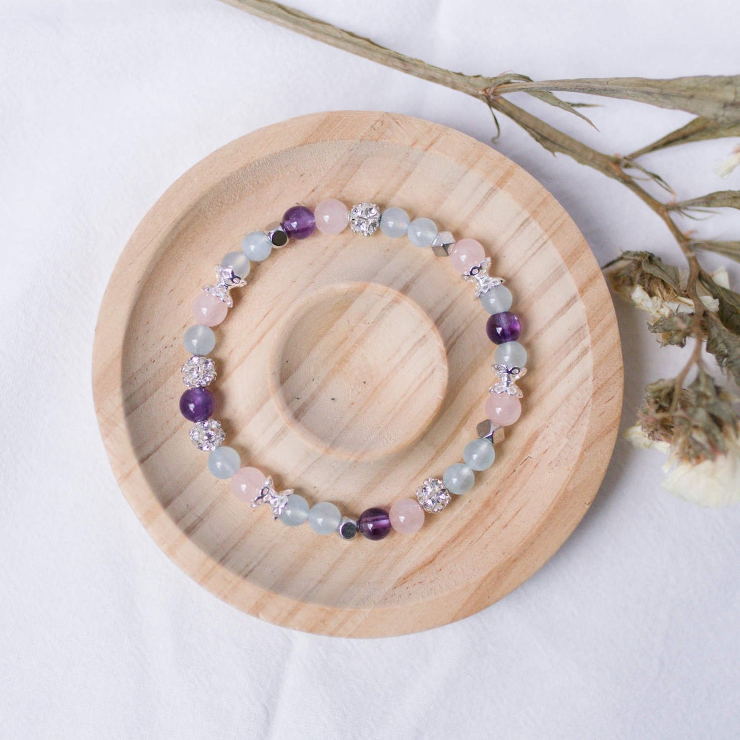 Aquamarine, Amethyst and Rose Quartz Bracelet - Crystal Bracelet for Calmness and Clarity - To Eons