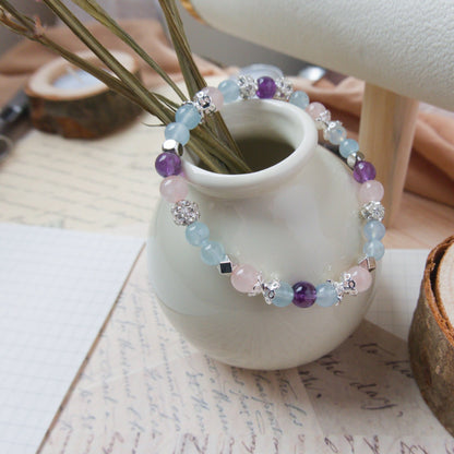 Aquamarine, Amethyst and Rose Quartz Bracelet - Crystal Bracelet for Calmness and Clarity - To Eons