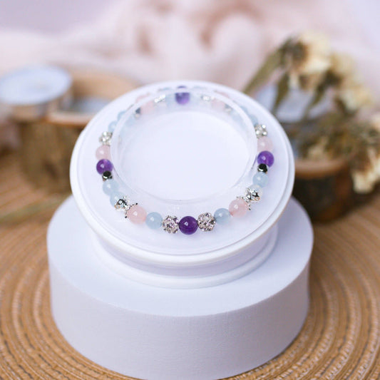 Aquamarine, Amethyst and Rose Quartz Bracelet - Crystal Bracelet for Calmness and Clarity - To Eons
