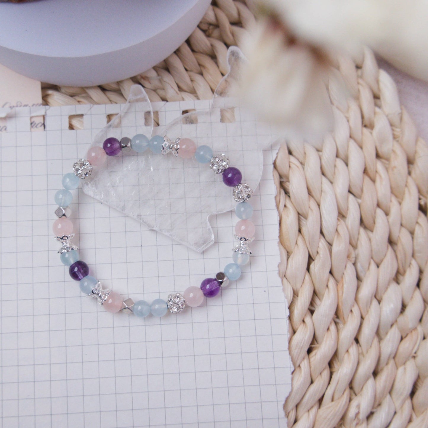 Aquamarine, Amethyst and Rose Quartz Bracelet - Crystal Bracelet for Calmness and Clarity - To Eons