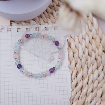 Aquamarine, Amethyst and Rose Quartz Bracelet - Crystal Bracelet for Calmness and Clarity - To Eons