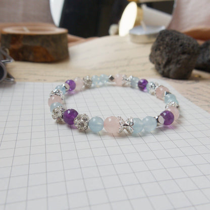 Aquamarine, Amethyst and Rose Quartz Bracelet - Crystal Bracelet for Calmness and Clarity - To Eons