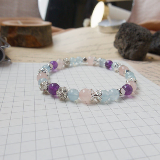 Aquamarine, Amethyst and Rose Quartz Bracelet - Crystal Bracelet for Calmness and Clarity - To Eons