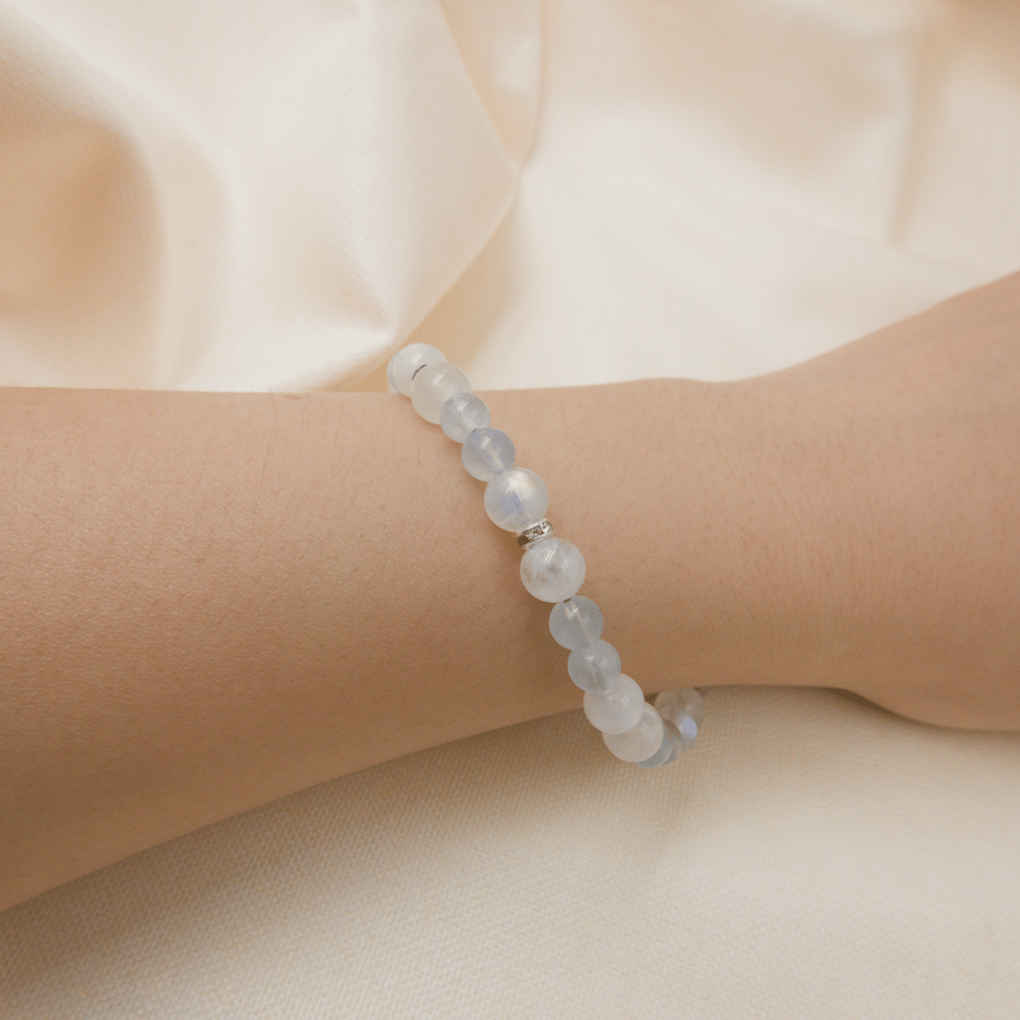 Aquamarine and Rainbow Moonstone Bracelet - Crystal Bracelet of Calm and Flow - To Eons