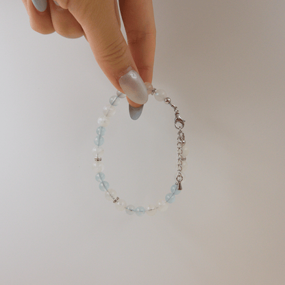Aquamarine and Rainbow Moonstone Bracelet - Crystal Bracelet of Calm and Flow - To Eons