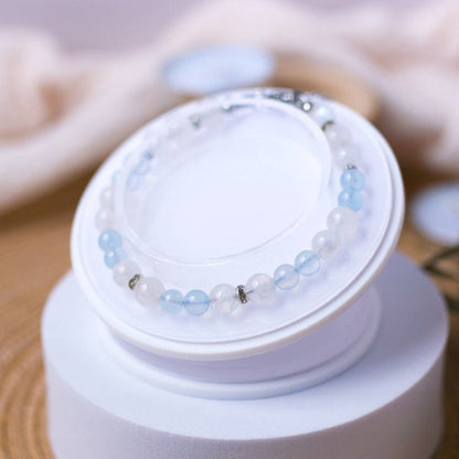 Aquamarine and Rainbow Moonstone Bracelet - Crystal Bracelet of Calm and Flow - To Eons