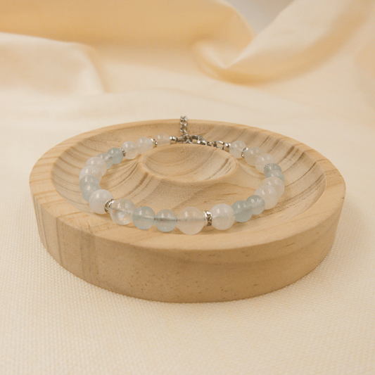 Aquamarine and Rainbow Moonstone Bracelet - Crystal Bracelet of Calm and Flow - To Eons