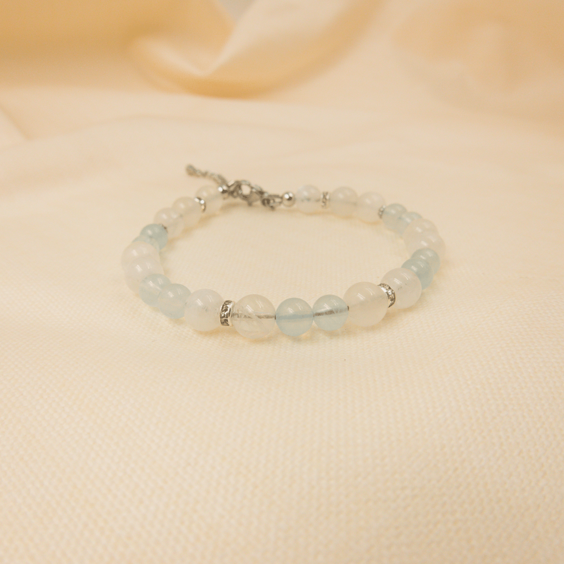 Aquamarine and Rainbow Moonstone Bracelet - Crystal Bracelet of Calm and Flow - To Eons