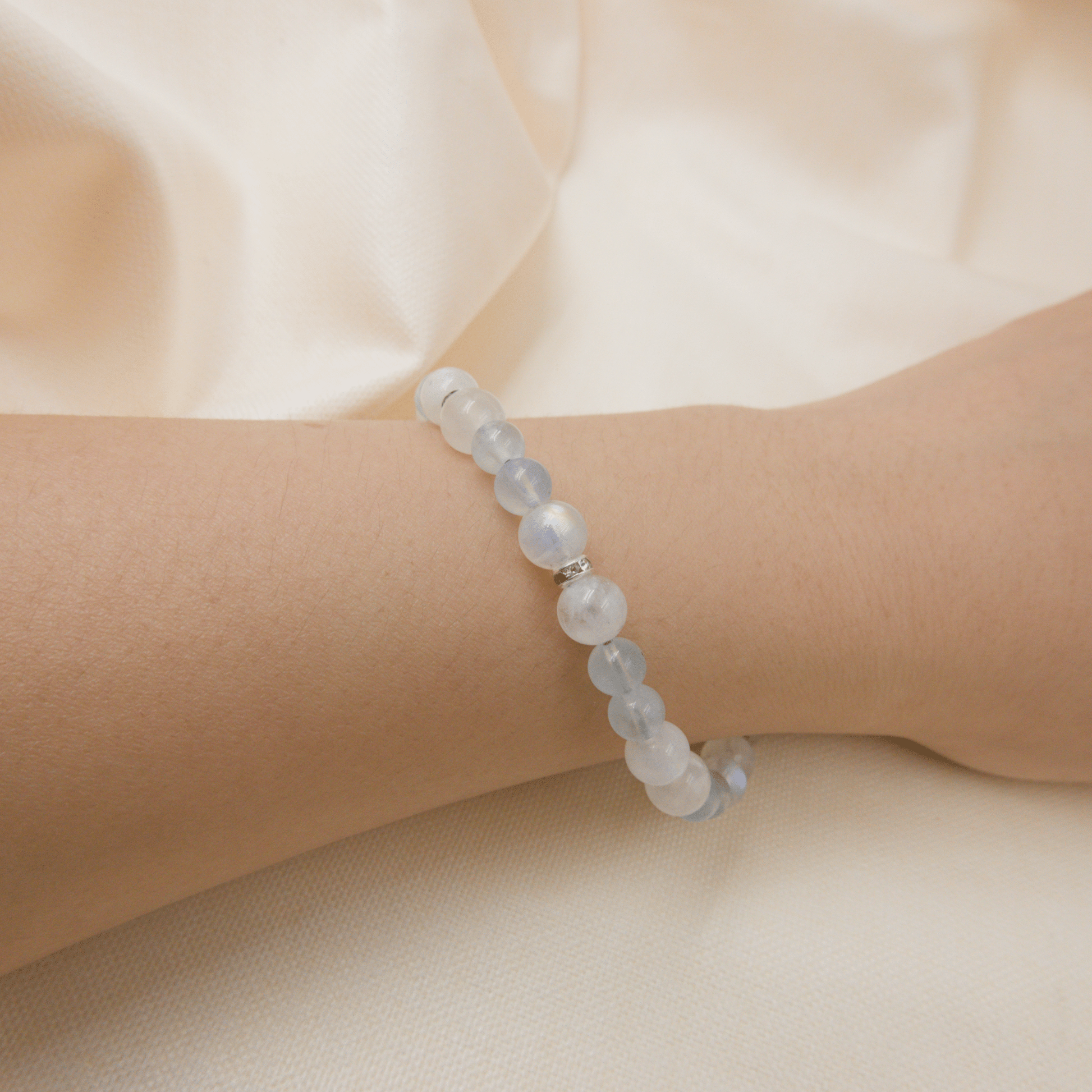 Aquamarine and Rainbow Moonstone Bracelet - Crystal Bracelet of Calm and Flow - To Eons