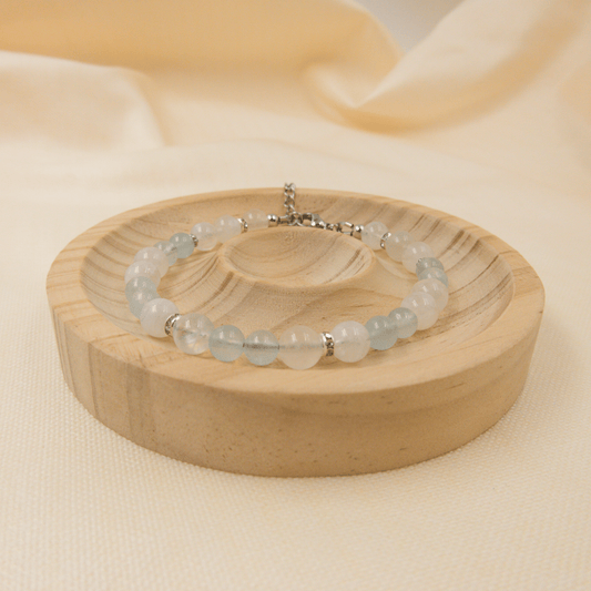 Aquamarine and Rainbow Moonstone Bracelet - Crystal Bracelet of Calm and Flow - To Eons