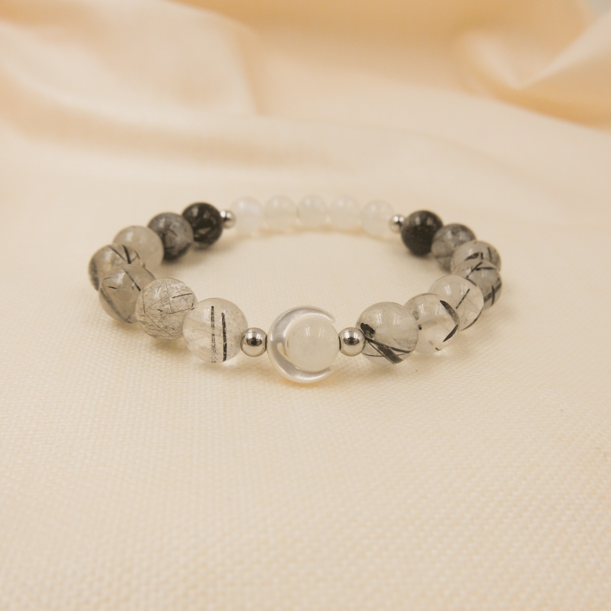 Black Rutile and Rainbow Moonstone Bracelet – Crystal Bracelet of grounding and protection - To Eons