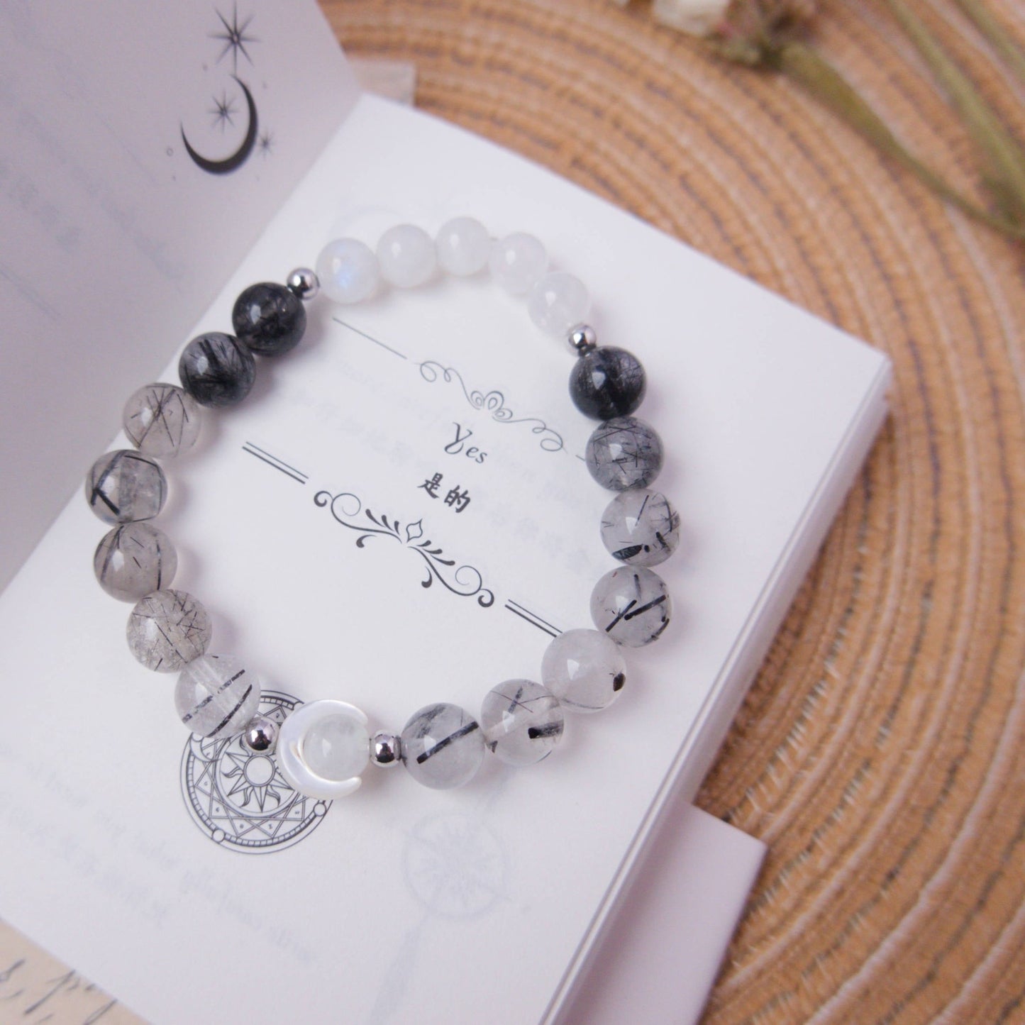 Black Rutile and Rainbow Moonstone Bracelet – Crystal Bracelet of grounding and protection - To Eons
