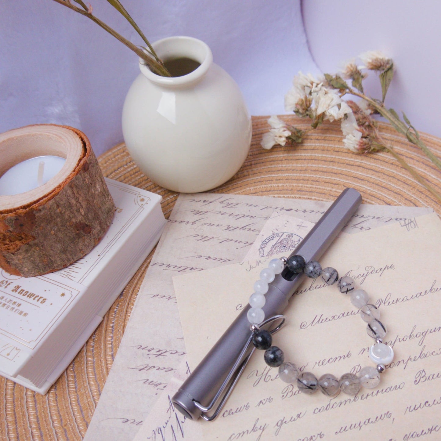 Black Rutile and Rainbow Moonstone Bracelet – Crystal Bracelet of grounding and protection - To Eons
