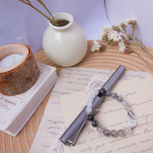 Black Rutile and Rainbow Moonstone Bracelet – Crystal Bracelet of grounding and protection - To Eons