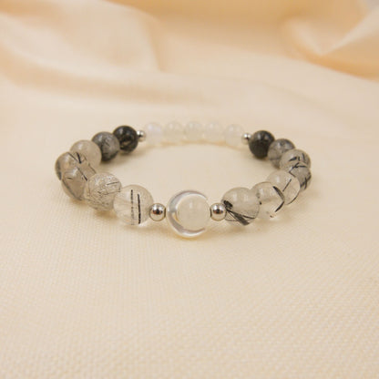 Black Rutile and Rainbow Moonstone Bracelet – Crystal Bracelet of grounding and protection - To Eons