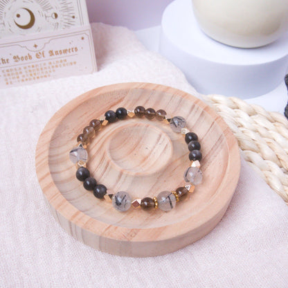 Black Rutile, Smoky Quartz, and Silver Obsidian Bracelet - Crystal Bracelet for Protection, Grounding, and Stability - To Eons