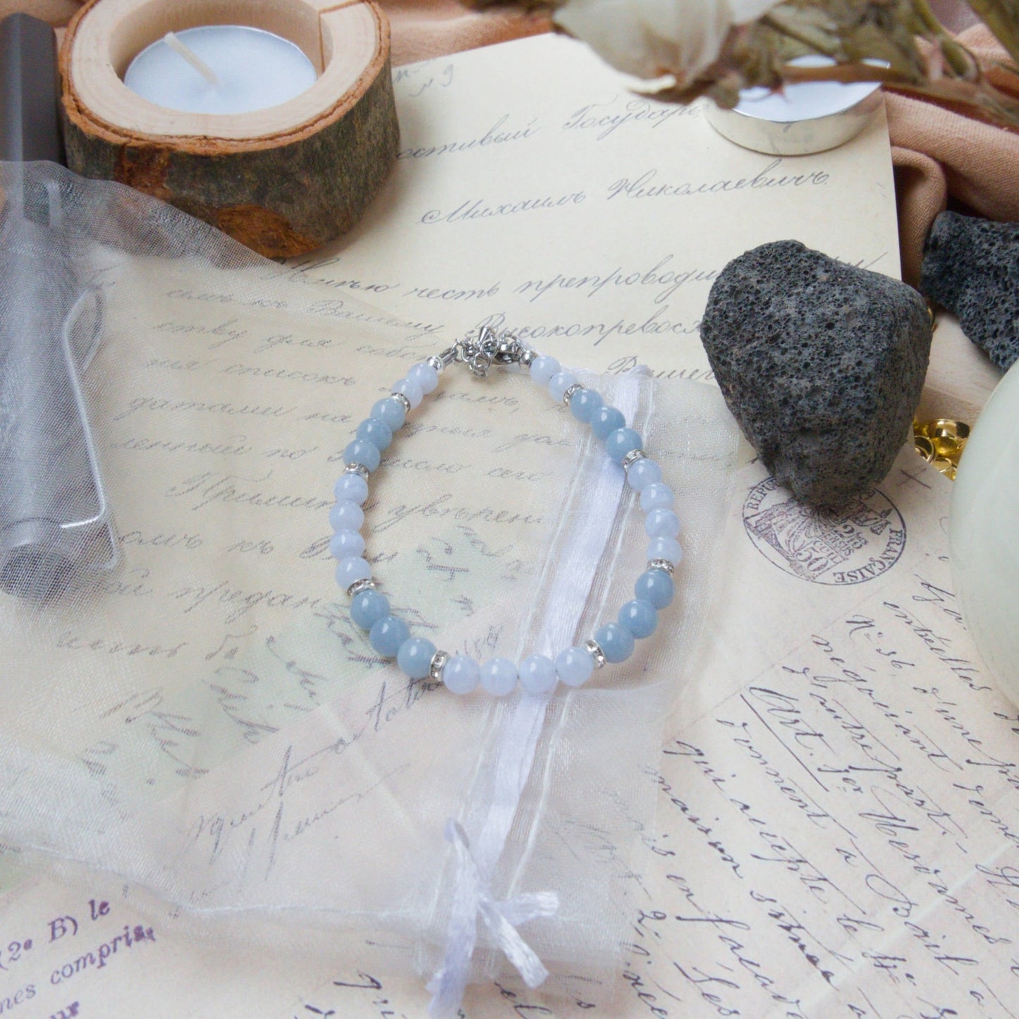 Blue Lace Agate and Angelite Bracelet – Crystal Bracelet of Communication & Divine Connection - To Eons