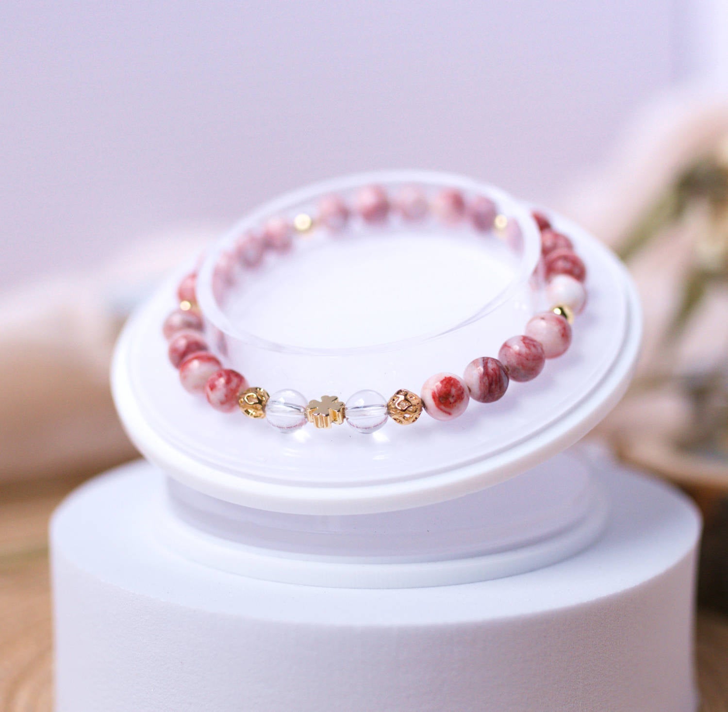 Cinnabar and Clear Quartz Bracelet – Crystal Bracelet for Transformation and Abundance - To Eons