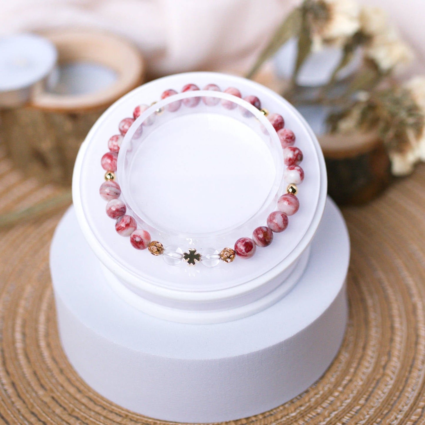 Cinnabar and Clear Quartz Bracelet – Crystal Bracelet for Transformation and Abundance - To Eons