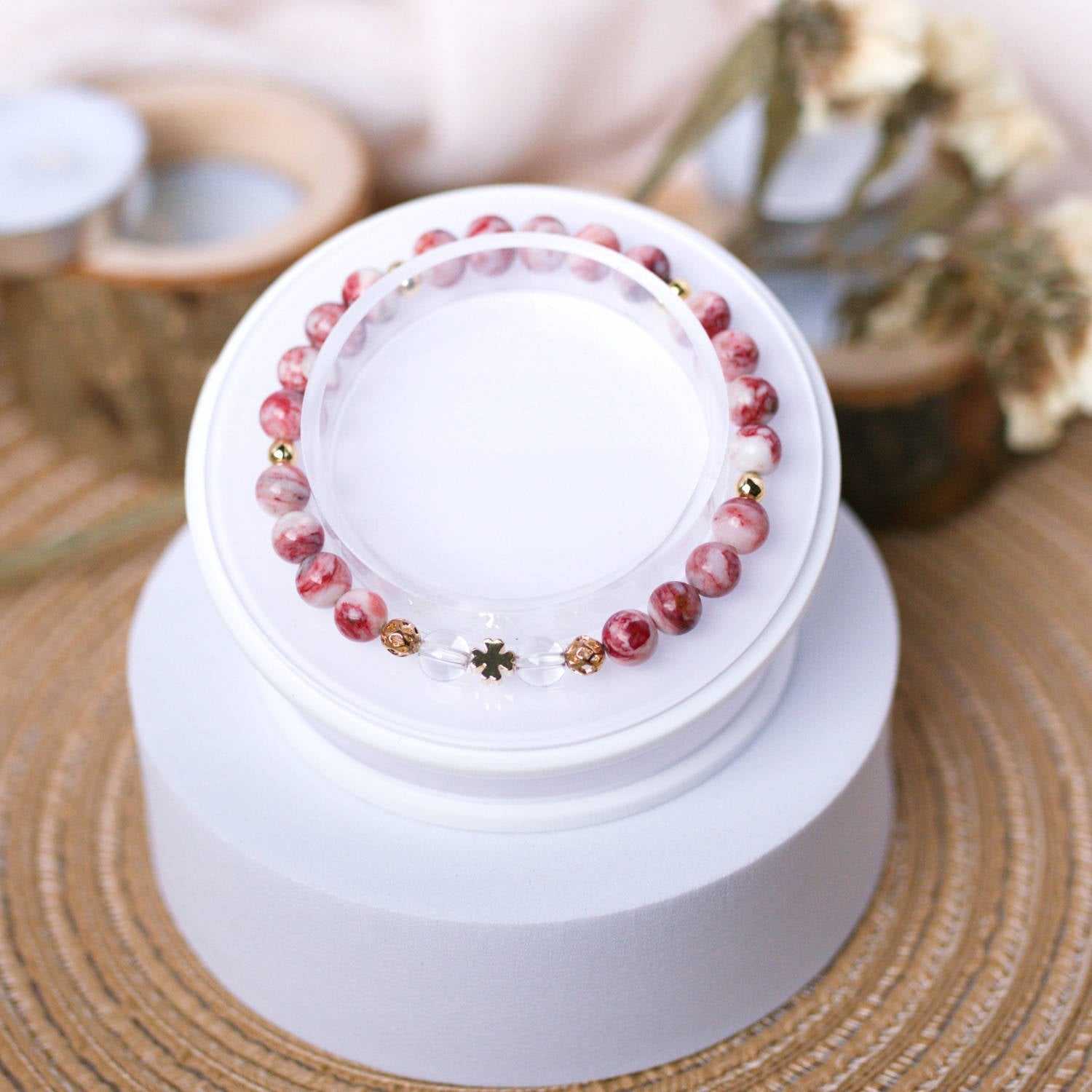 Cinnabar and Clear Quartz Bracelet – Crystal Bracelet for Transformation and Abundance - To Eons