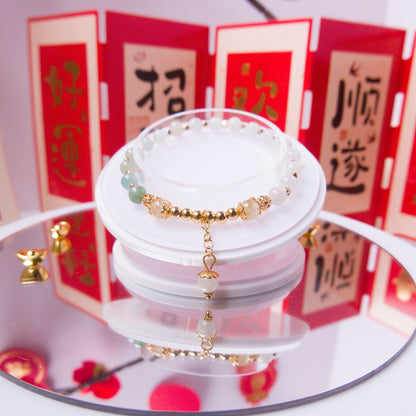 Green Jade and Gold Rutile Bracelet - To Eons