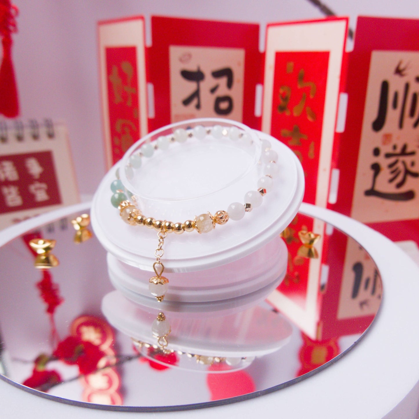 Green Jade and Gold Rutile Bracelet - To Eons