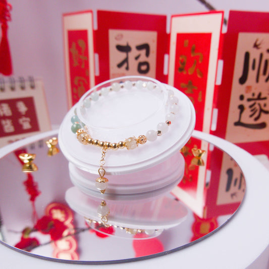 Green Jade and Gold Rutile Bracelet - To Eons