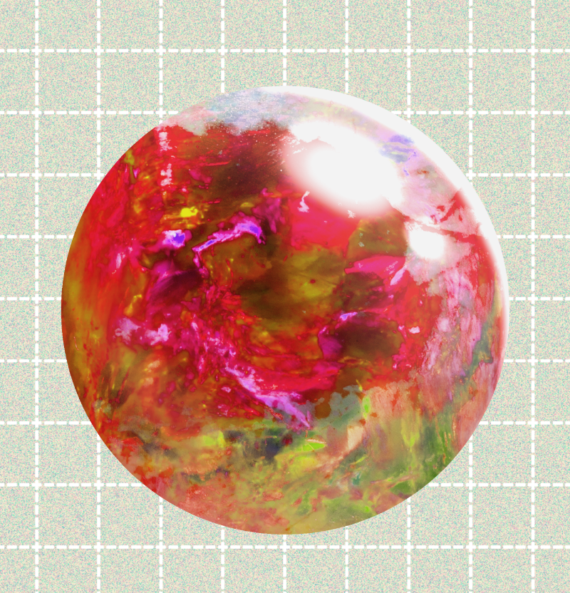 Colorful  crystal beads on a circular object with a grid background

