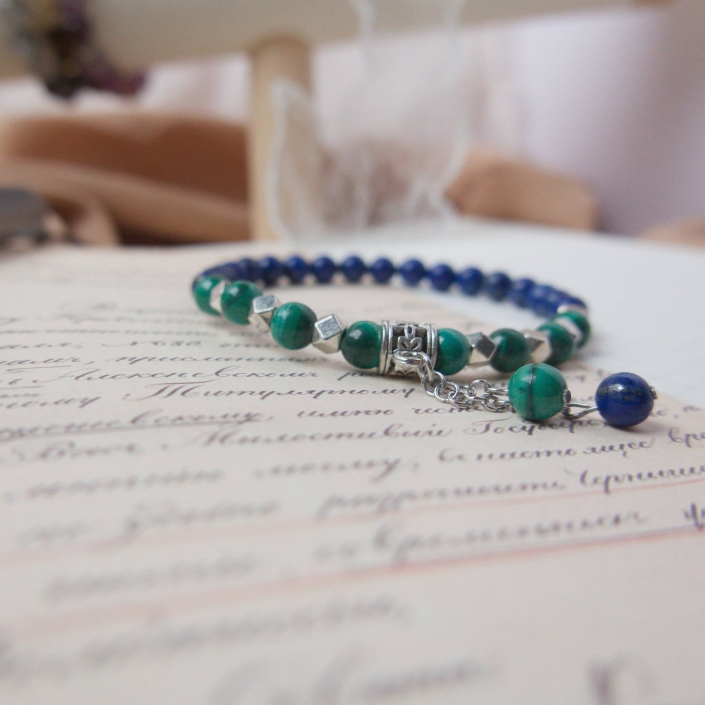 Lapis Lazuli and Malachite Bracelet - Crystal Bracelet of Wisdom and Transformation - To Eons