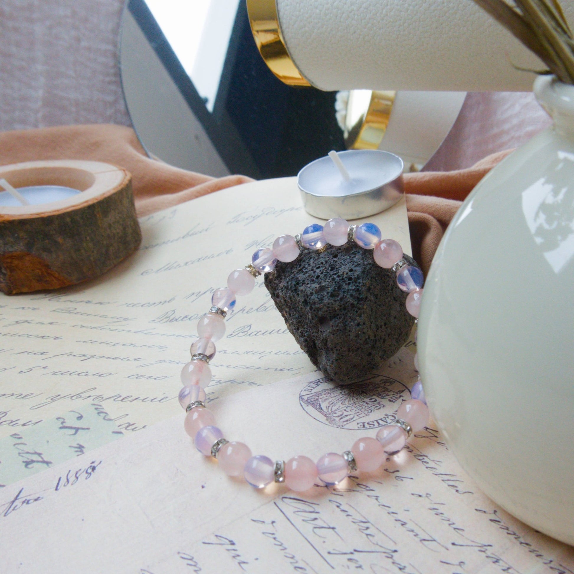 Opal and Rose Quartz Bracelet - Crystal Bracelet for emotional healing, love, and inner peace - To Eons