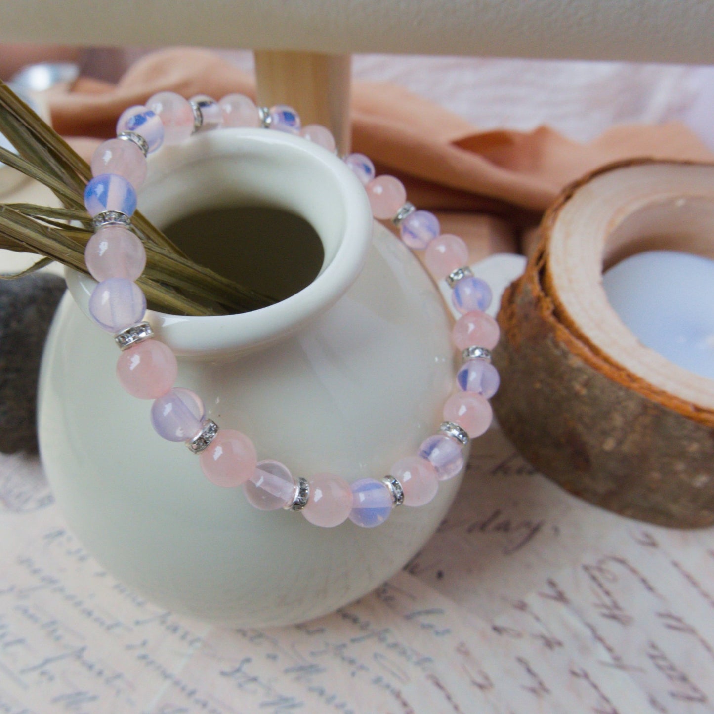 Opal and Rose Quartz Bracelet - Crystal Bracelet for emotional healing, love, and inner peace - To Eons