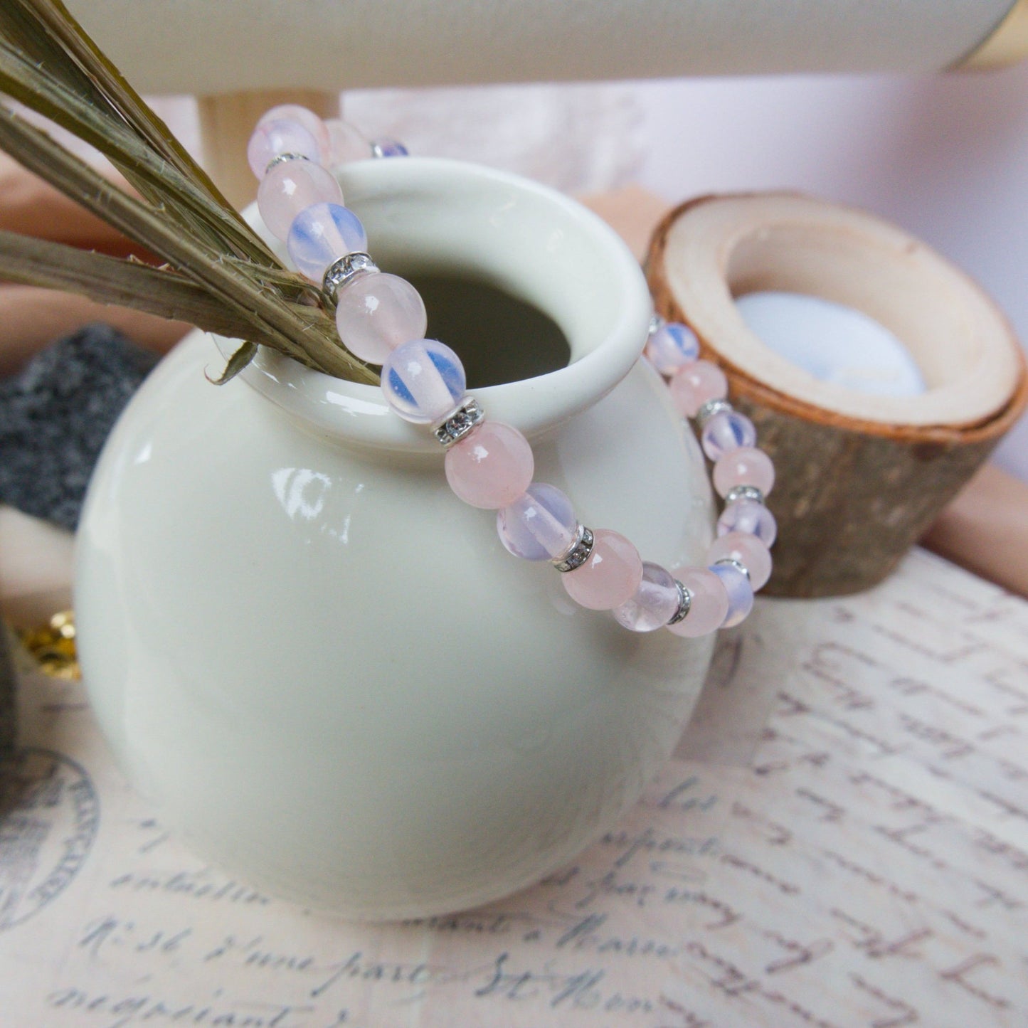 Opal and Rose Quartz Bracelet - Crystal Bracelet for emotional healing, love, and inner peace - To Eons