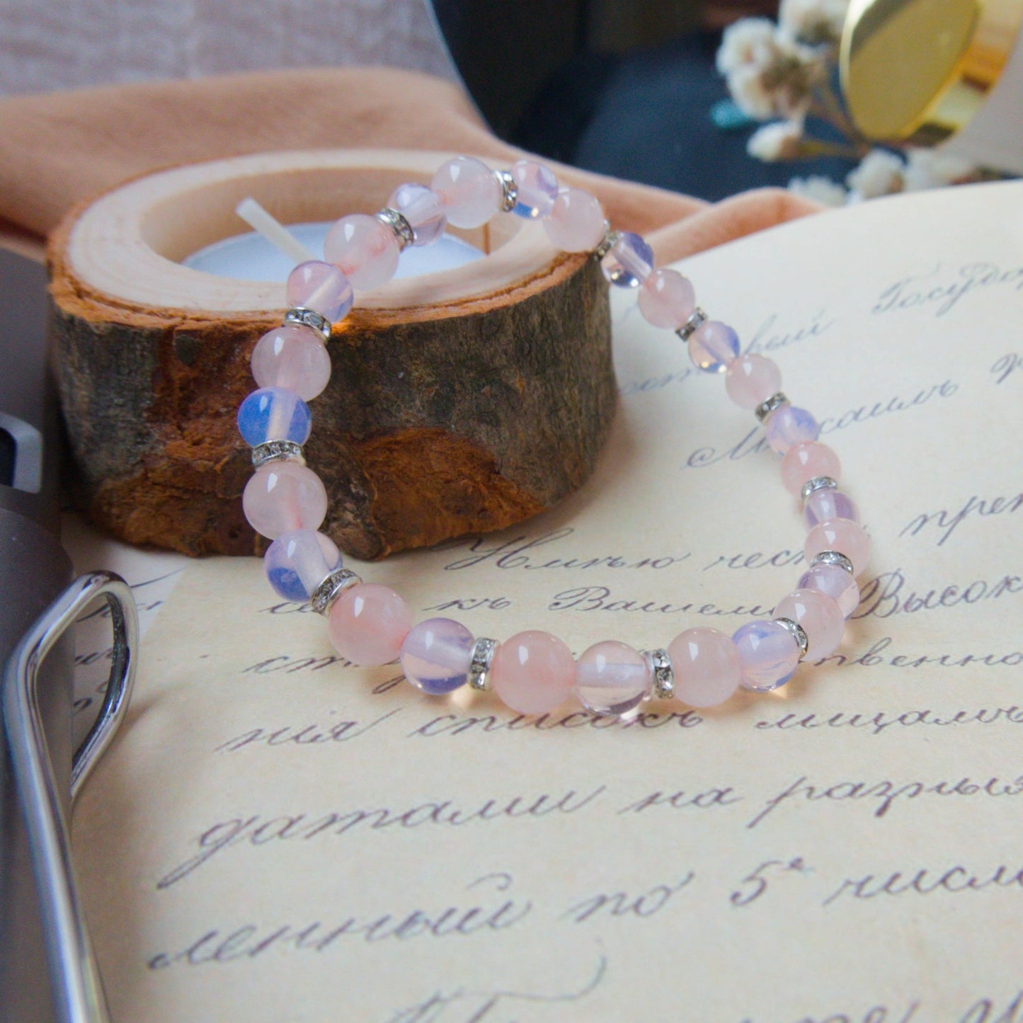 Opal and Rose Quartz Bracelet - Crystal Bracelet for emotional healing, love, and inner peace - To Eons