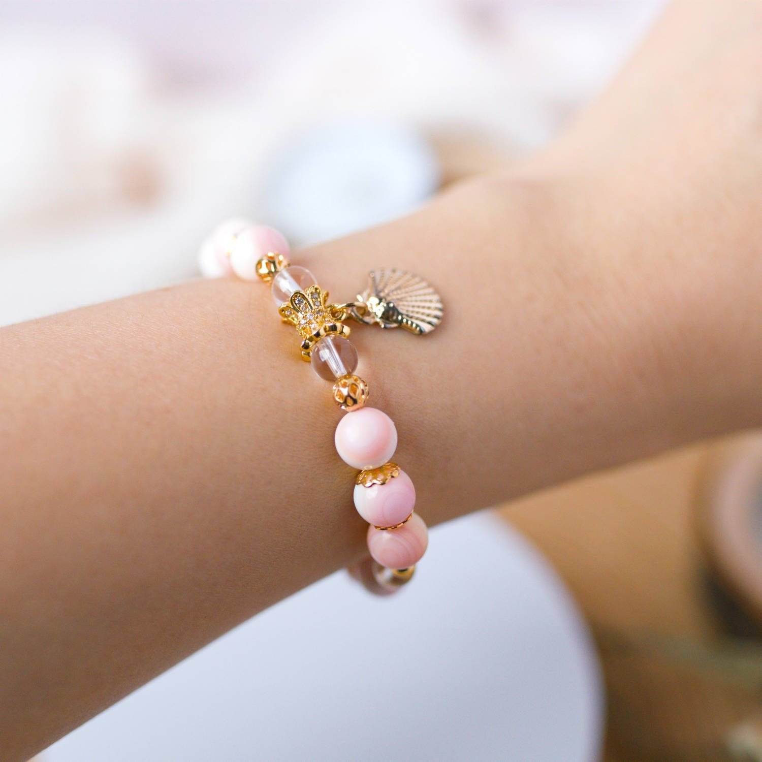 Queen Conch and Clear Quartz Bracelet - Crystal Bracelet for Innate Talents and Healing - To Eons