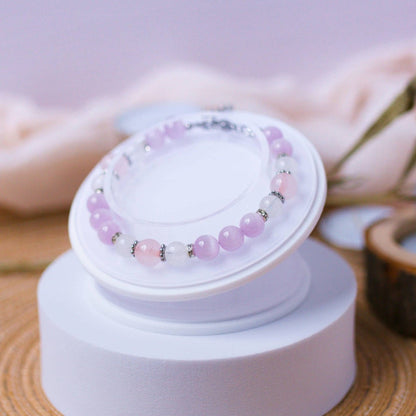 Rainbow Moonstone, Kunzite, and Rose Quartz Bracelet - Crystal Bracelet for Love, Emotional Healing, and intuition - To Eons