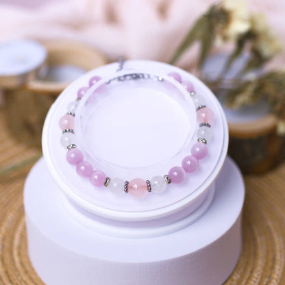 Rainbow Moonstone, Kunzite, and Rose Quartz Bracelet - Crystal Bracelet for Love, Emotional Healing, and intuition - To Eons