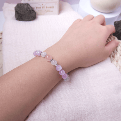 Rainbow Moonstone, Kunzite, and Rose Quartz Bracelet - Crystal Bracelet for Love, Emotional Healing, and intuition - To Eons