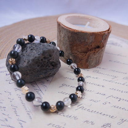 Rainbow Obsidian and Clear Quartz Bracelet - Crystal bracelet of Protection and Inner Strength - To Eons