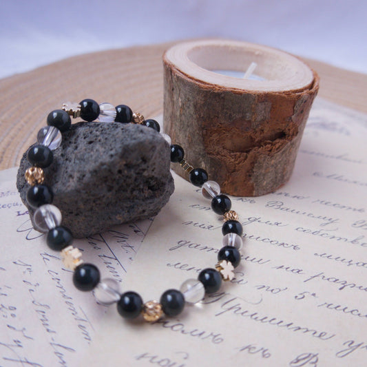 Rainbow Obsidian and Clear Quartz Bracelet - Crystal bracelet of Protection and Inner Strength - To Eons