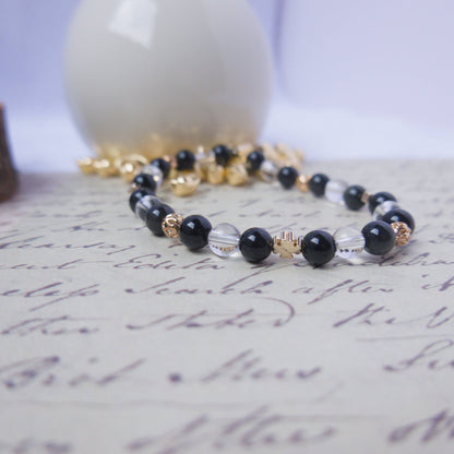Rainbow Obsidian and Clear Quartz Bracelet - Crystal bracelet of Protection and Inner Strength - To Eons